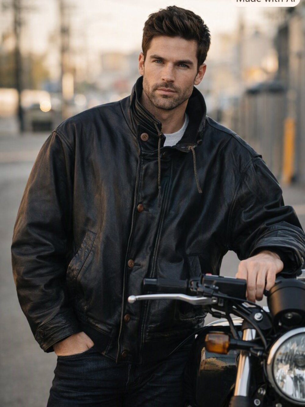 Leather Jacket Mens Black Genuine Soft Vintage Moto Y2K Bomber Size Large